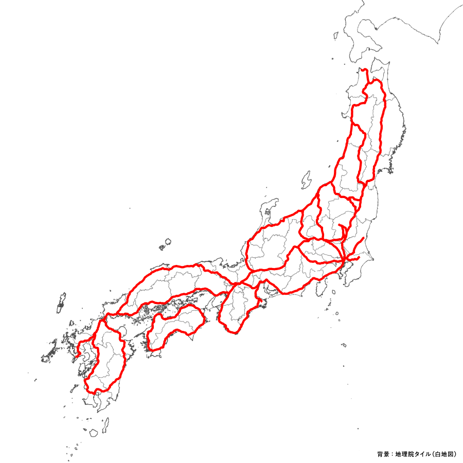 地図上に可視化された街道